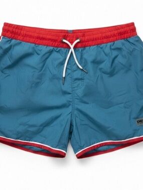Men's‎ Teal Swim Trunks with Red Waistband